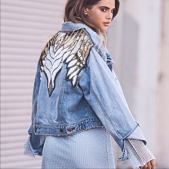 Free People Jackets & Blazers - Free People ✨ Glam Embellished Denim Jacket small
